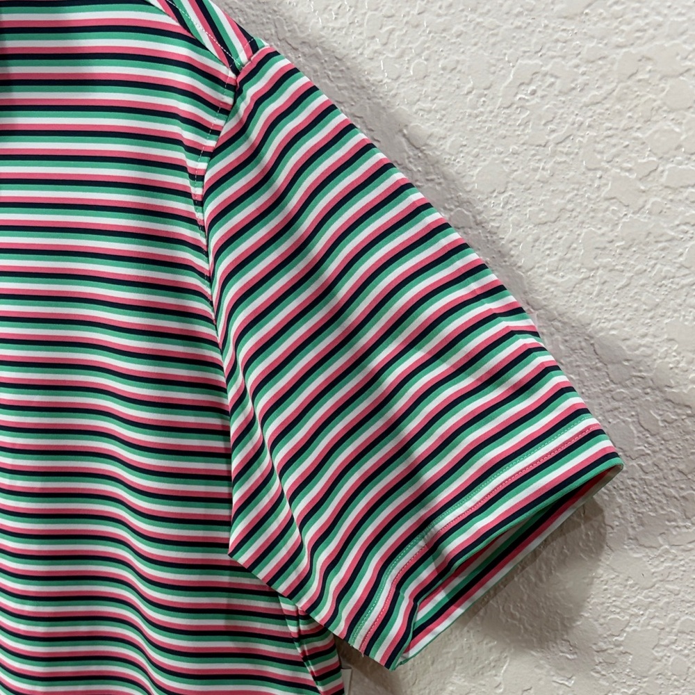 Foot Joy ,Men's Golf Striped Polo Shirt - Black,Pink,Green, Size L - Picture 6 of 15